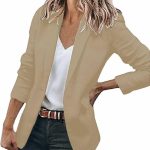 Damen Casual Blazer Einfarbig Langarm Revers Jacke Sportlich Blazer Slim Fit Passform Sakko Open Front Cardigan Mantel Anzugjacke Blazerjacke ...