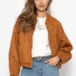 Oversize Bomberjacke in Wildlederoptik braun – SASSYCLASSY