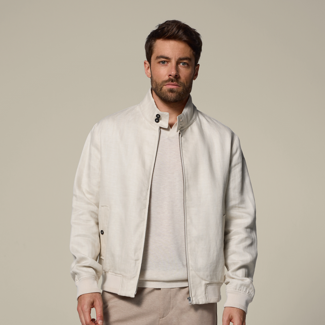 bomberjacke-960cmk-1.jpg Leinen Bomberjacke Normale Passform Sand – Bild 1