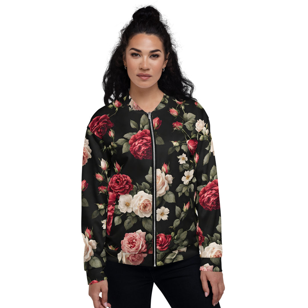 bomberjacke-damen-599jaf.png Bomberjacke Damen Vintage Roses, schwarz – Bild 1