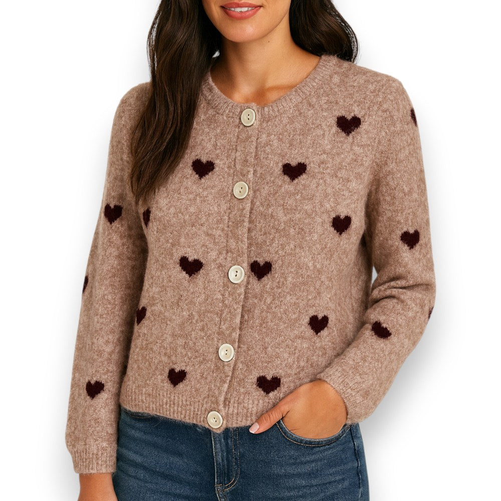 cardigan-damen-068bpo-1.jpg Damen Cardigan mit Herzen (taupe) – Bild 1