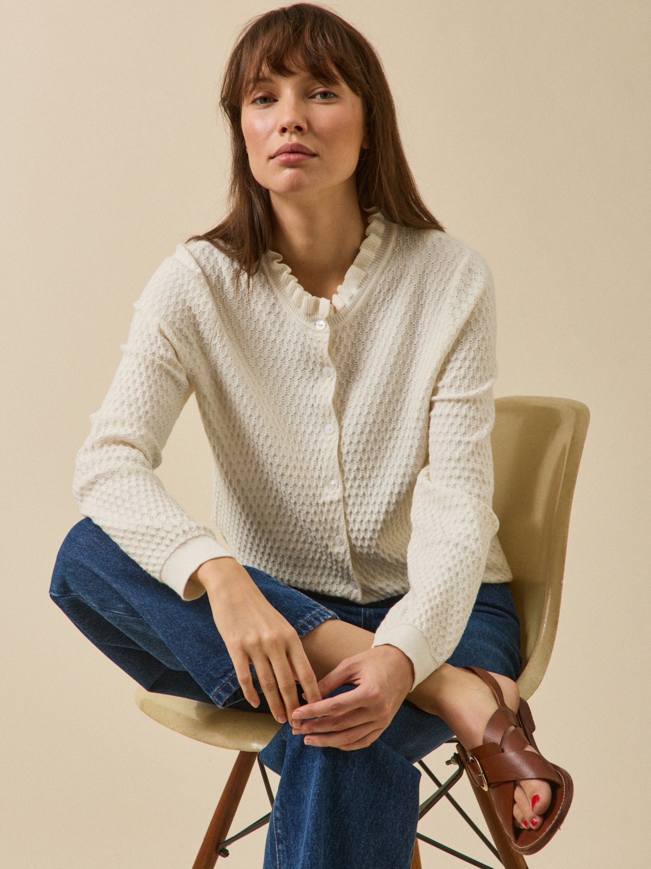 cardigan-damen-689prk-1.jpg Damen Cardigan aus Bio Baumwolle und Cashmere mit Volants Cyrillus DE – Bild 1