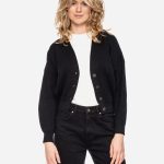 Smilla Kurzer Strick Cardigan mit Knöpfen aus Bio Baumwolle, schwarz, GOTS