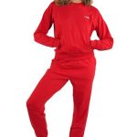 Damen Hausanzug Känguru Tasche lange Hose mit FILA Logobund warmer Schlafanzug