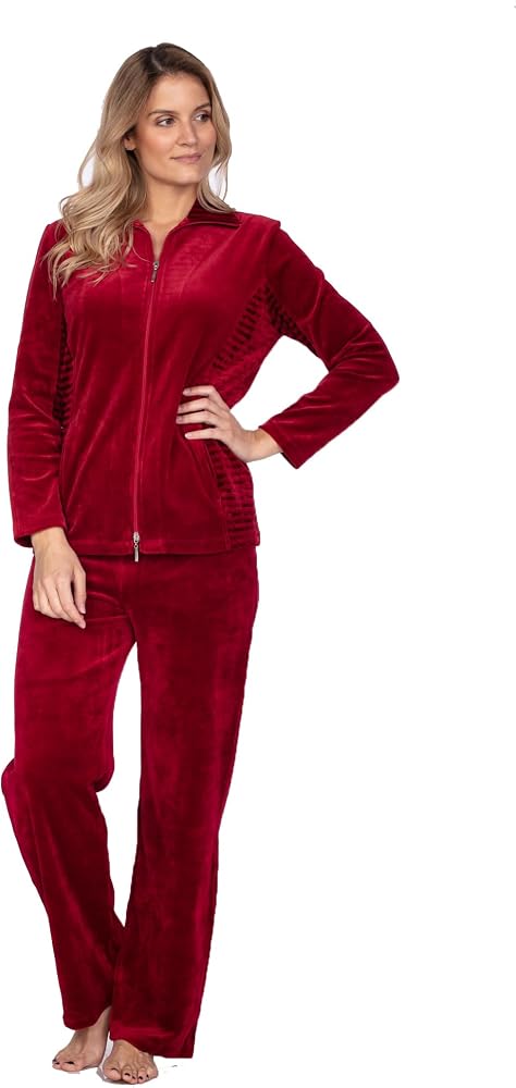 damen-hausanzug-915xyn-1.jpg e.Femme Damen Hausanzug Freizeitanzug Nicki Anzug Hannah aus Velours, Bordeaux M : Amazon.de: Fashion – Bild 1