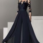 Festliche Hosenanzüge Lang | Chiffon Brautmutterkleider mit Ärmel babyonlinedressde