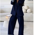 Elegantes Damen Hosenanzug Set in Große Größen mit einfarbigem Kontrastmuster, Knopfleiste und Fake Taschen, geeignet für den Büroalltag, Pendeln, Schule/Abschluss, Geschäft und den täglichen Lässig Stil | aktuelle Trends, günstig kaufen | SHEIN ...