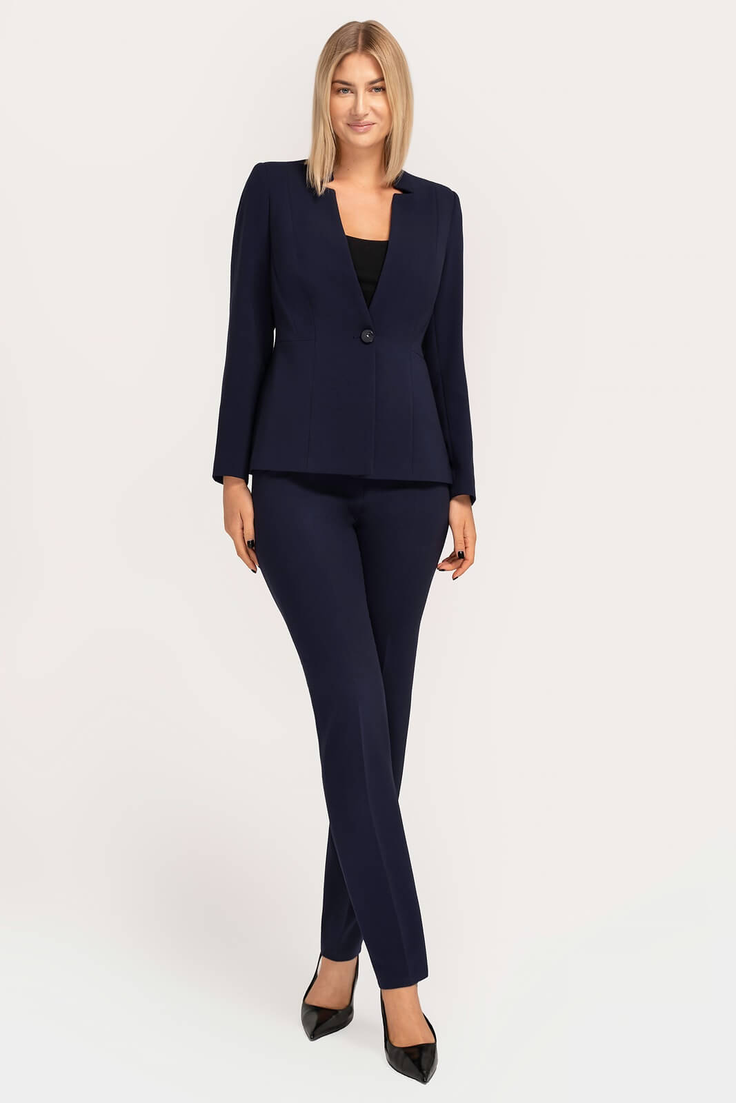 damen-hosenanzug-813emz-1.jpg Marineblauer Hosenanzug Olivia – Eleganter Damenanzug mit Kelchkragen | Perfekt für Büro & Events – Bild 1