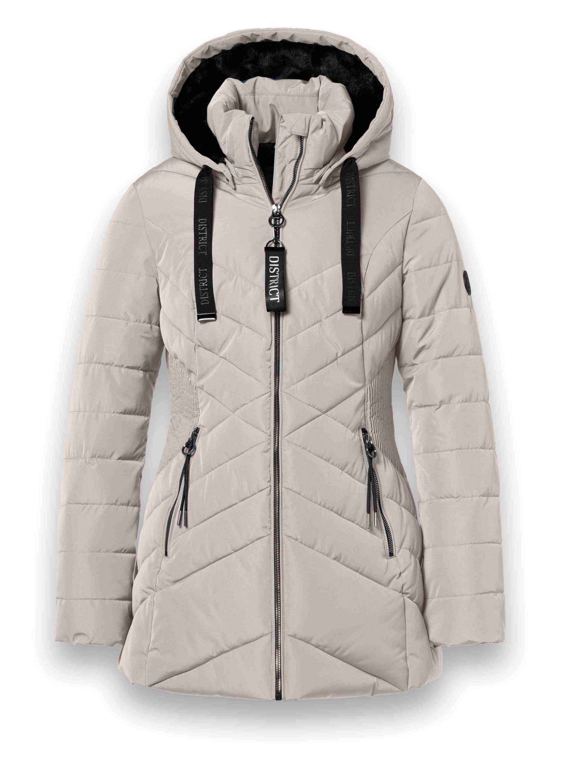 damen-winterjacke-545ouf-1.jpg District Winterjacke Workout mit Kapuze (Mantel, wasserabweisend) beige Damen – Bild 1