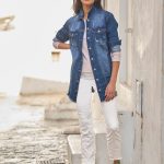heine Jeansjacke mit Fransen Kante, Longform in blue stone washed | heine