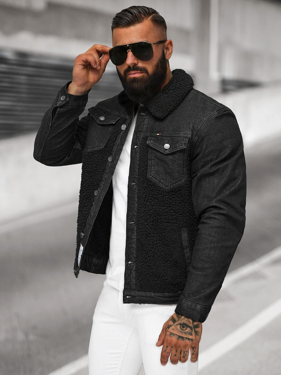 jeansjacke-726keq-1.jpg Herren Jeansjacke Sherpa Schwarz OZONEE NB/MJ533NZ – Bild 1