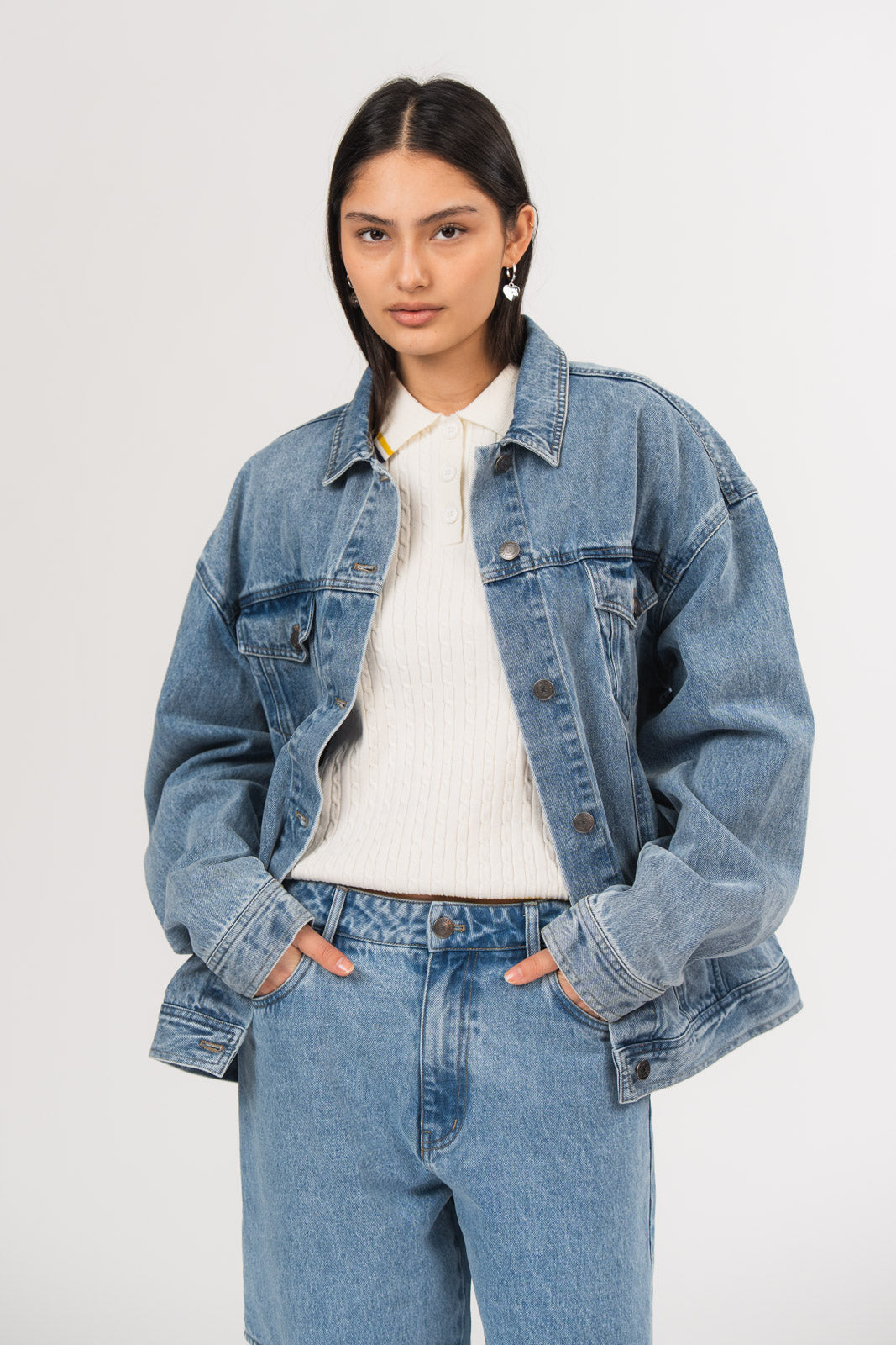 jeansjacke-damen-454pxv-1.jpg Jeansjacke Damen Blau Karo Kauer Label – Bild 1