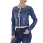Ital Design Jeansjacke Damen Freizeit Perlen Stretch Jeansjacke in Blau