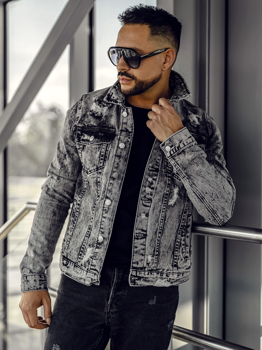 jeansjacke-herren-290aot.webp Herren Jeansjacke Schwarz Bolf AK588 – Bild 1