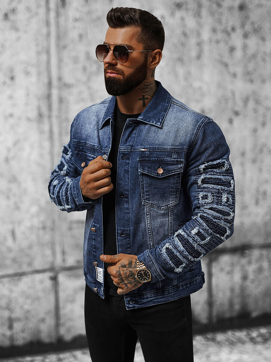 jeansjacke-herren-317xyy-1.jpg Herren Jeansjacke Dunkelblau OZONEE NB/MJ523BS – Bild 1