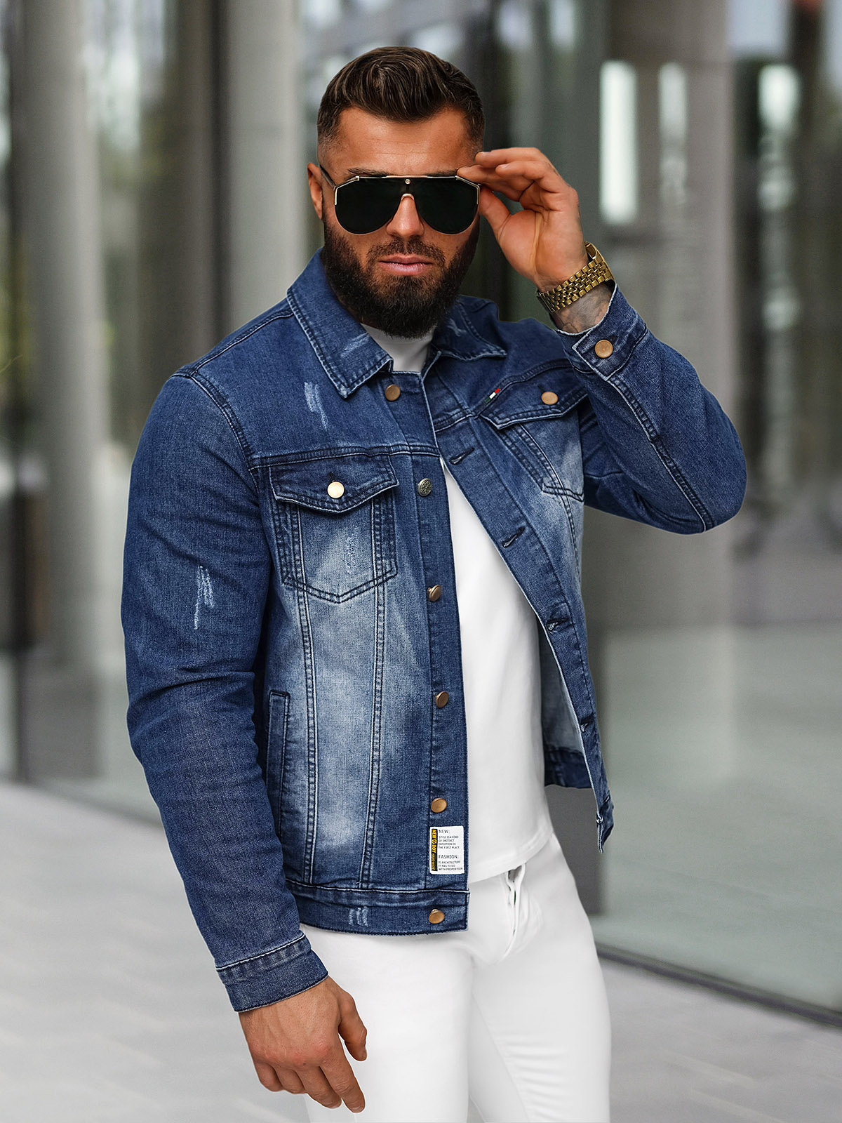 jeansjacke-herren-543vgn-1.jpg Herren Jeansjacke Dunkelblau OZONEE NB/MJ525BSZ – Bild 1
