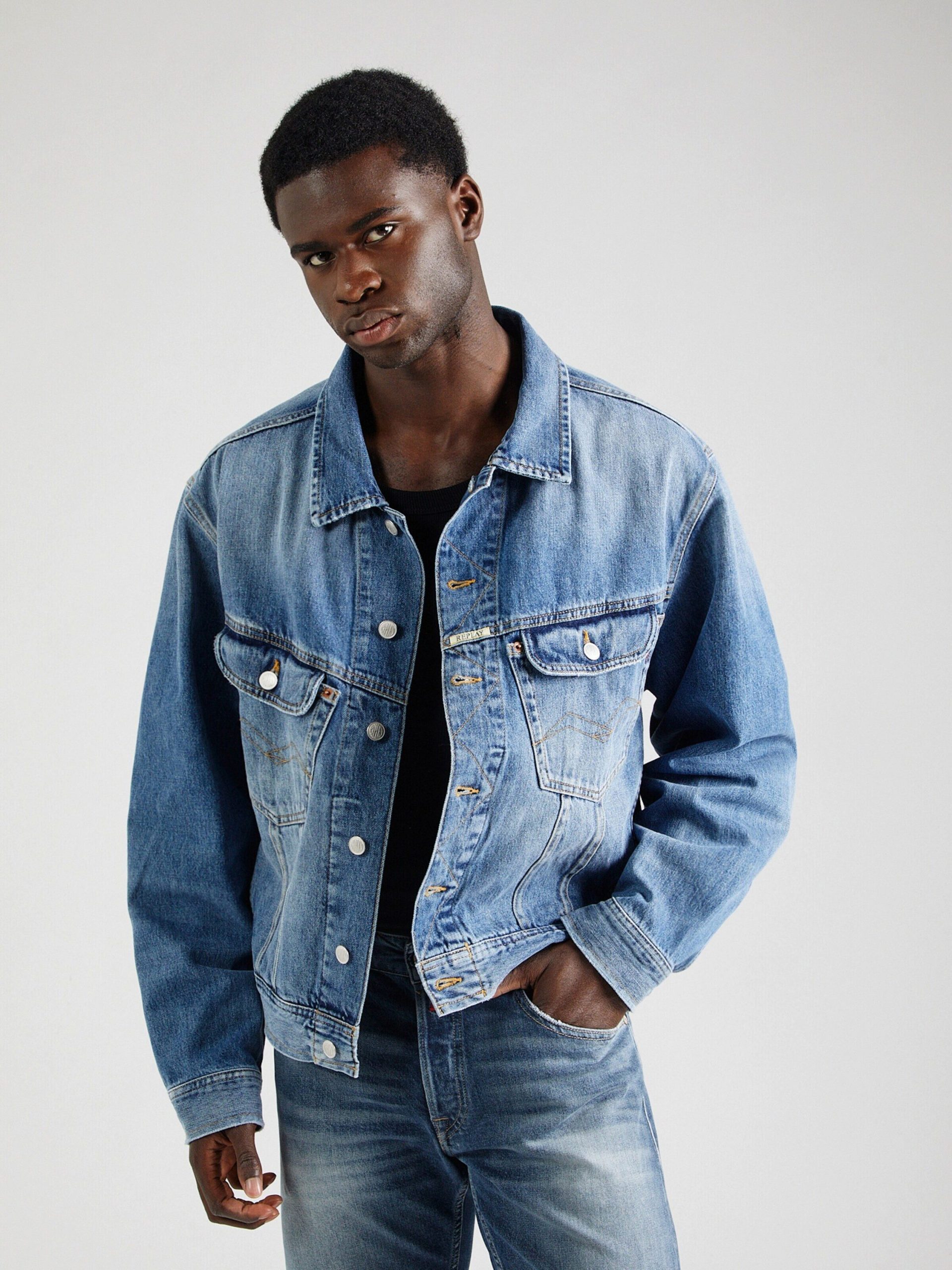 jeansjacken-herren-107twc-1.jpg Replay Jeansjacke (1 St), Kontrastnähte – Bild 1