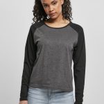 Urban Classics LADIES CONTRAST RAGLAN LONGSLEEVE Langarmshirt charcoal/black/grau Zalando
