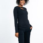 Schwarzes Shirt langarm, Wollshirt aus Baumwolle für Frauen und Damen, figurbetonter Wollpullover, Wintershirt mit langem Arm, Top 1/1 Arm, Longshirt Paleau from organic cotton GOTS Jersey black von Chapati ansehen und kaufen