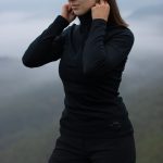 Langarmshirt Damen 100% Merino mit Zip Schwarz / XS