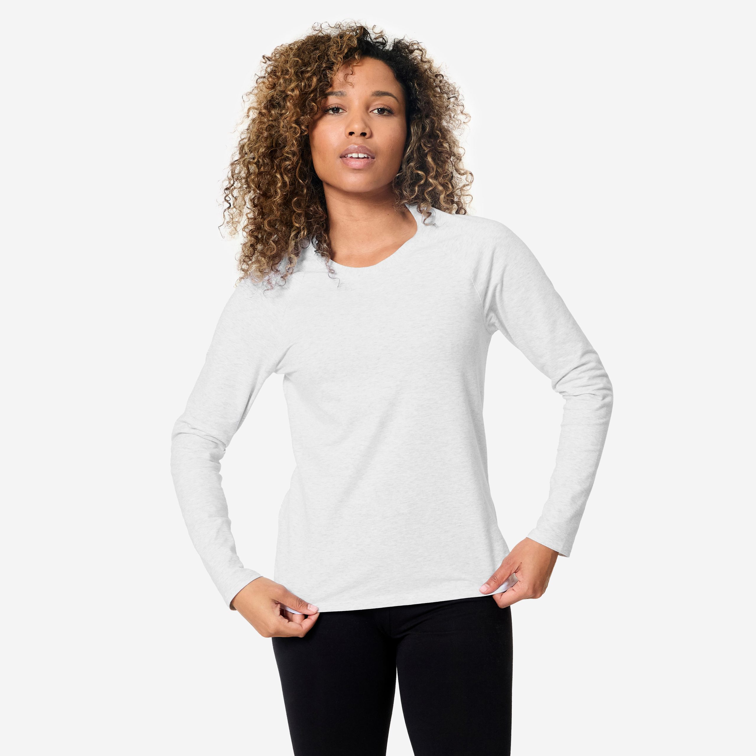 langarmshirt-damen-981zkh-1.jpg Langarmshirt Damen Baumwolle hellgrau | Decathlon – Bild 1
