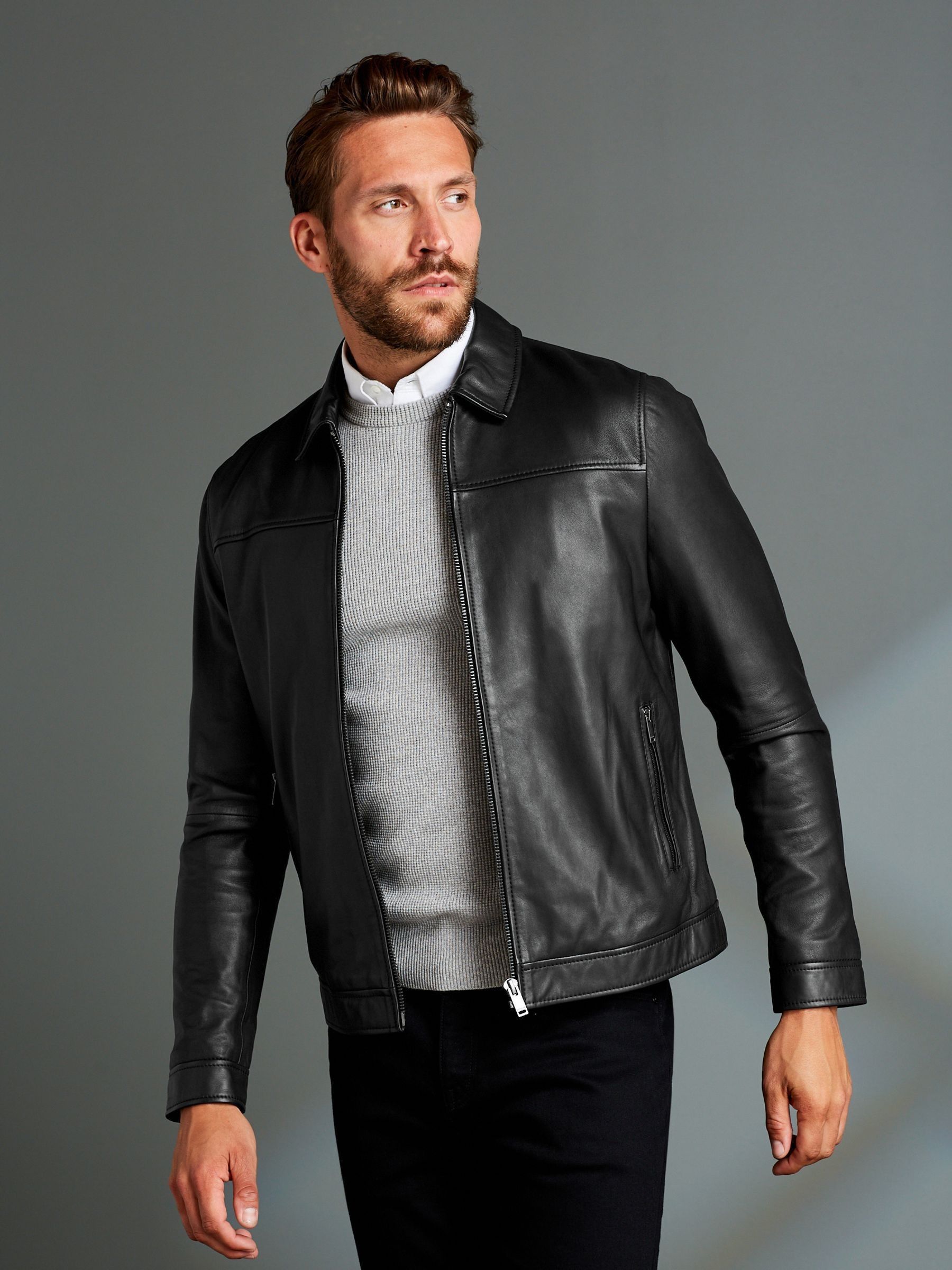 lederjacke-225mgg-1.jpg Kaufen Sie Schwarz Signature Lederjacke mit Kragen bei Next Deutschland – Bild 1