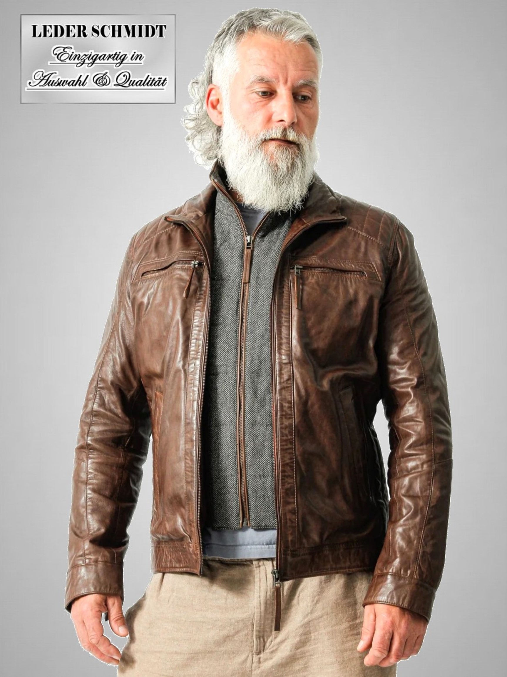 lederjacke-250slm-1.jpg leder schmidt.de kurze braune Herren Lederjacke – Bild 1
