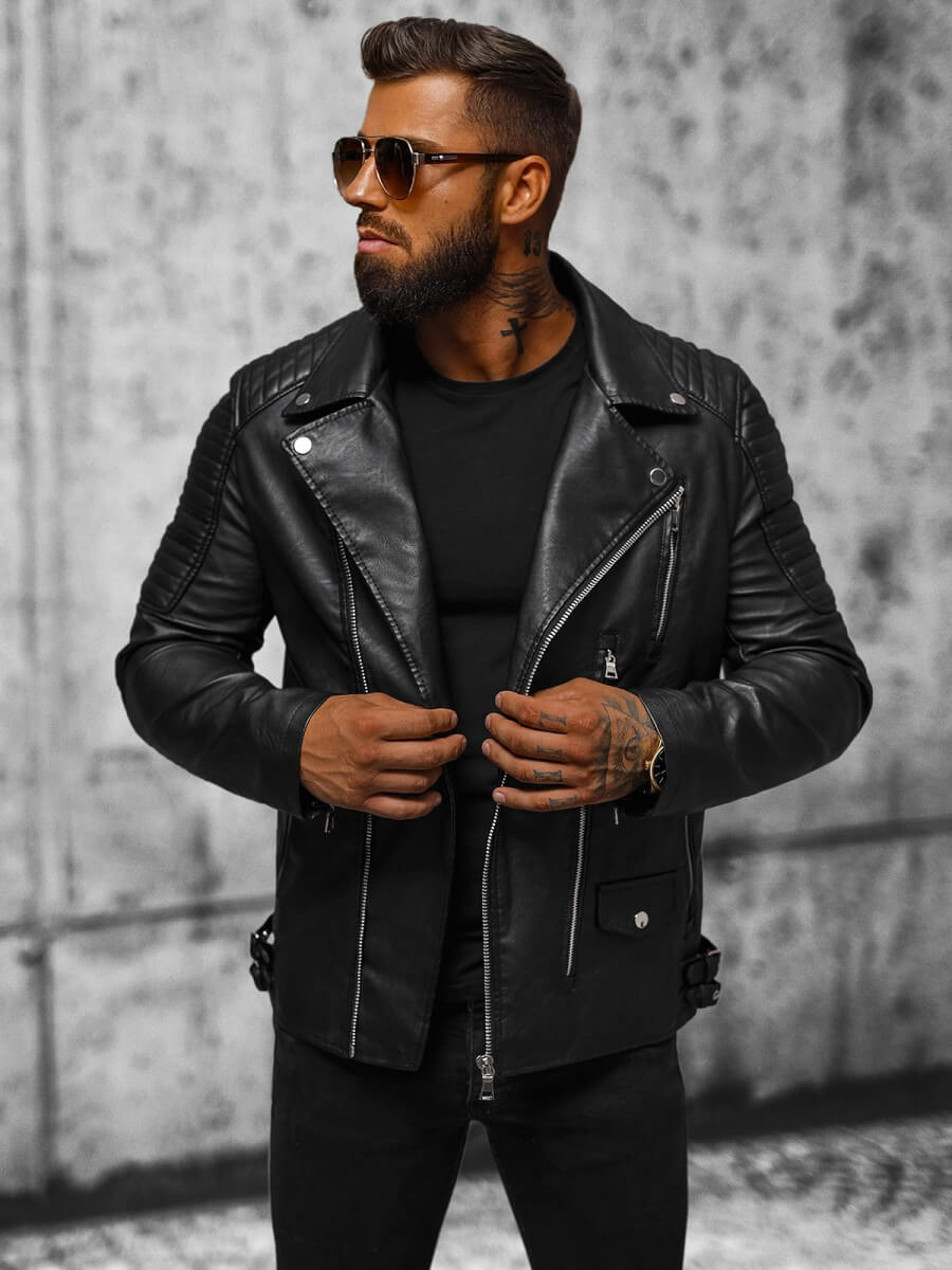 lederjacke-373qlt-1.jpg Herren Lederjacke Schwarz OZONEE JS/11Z8026 – Bild 1