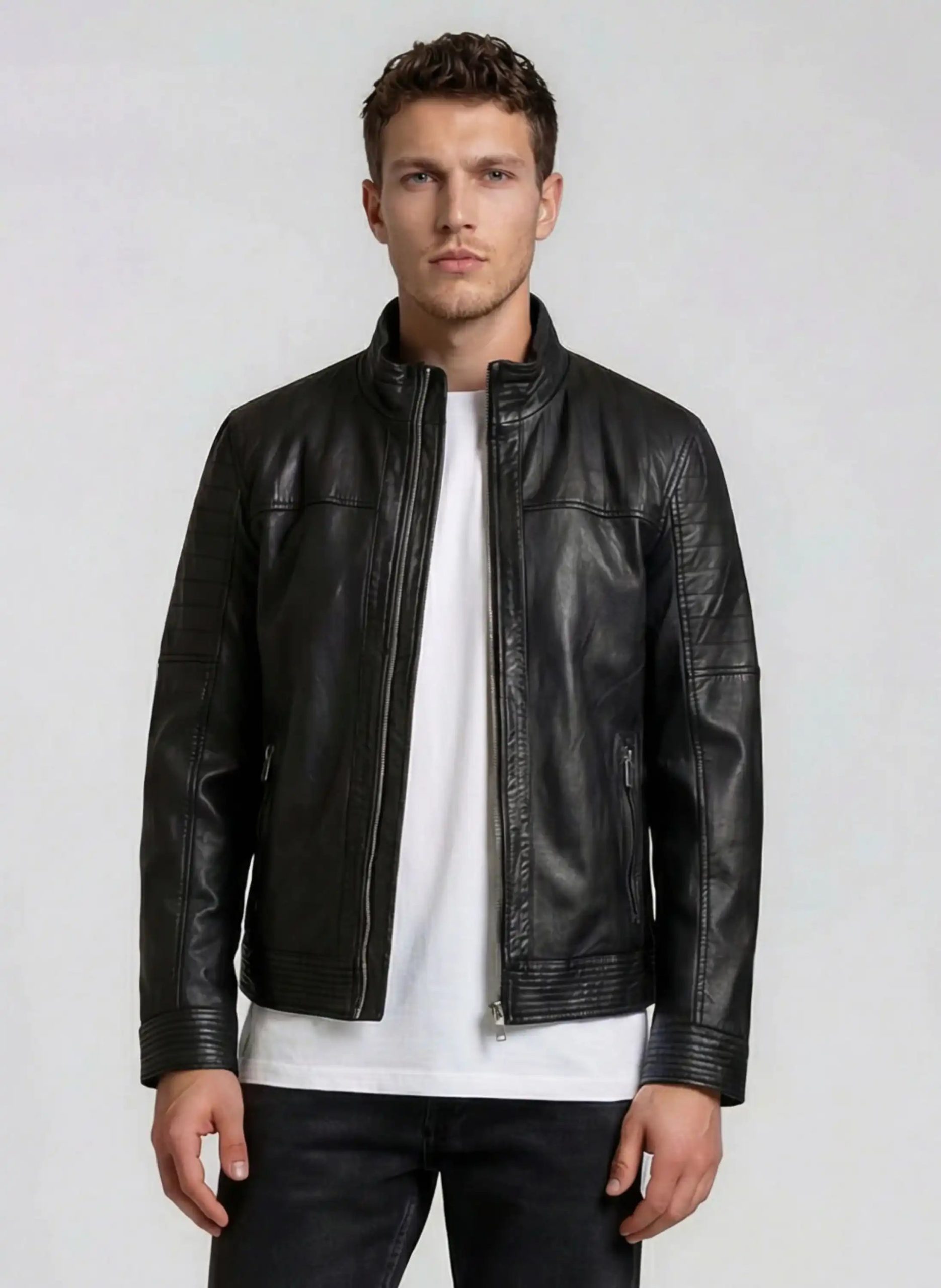 lederjacke-923lca-1.jpg Blouson Lederjacke Herren „Jarno" mit Stehkragen – TRUEPRODIGY – Bild 1