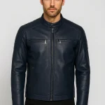 Harrison Lederjacke Herren Blau – Klassische Slim Fit Biker Lederjacke