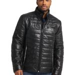 Wattierte Herren Lederjacke GULF mit Stehkragen | Schwarz | L | FAG 201443 L