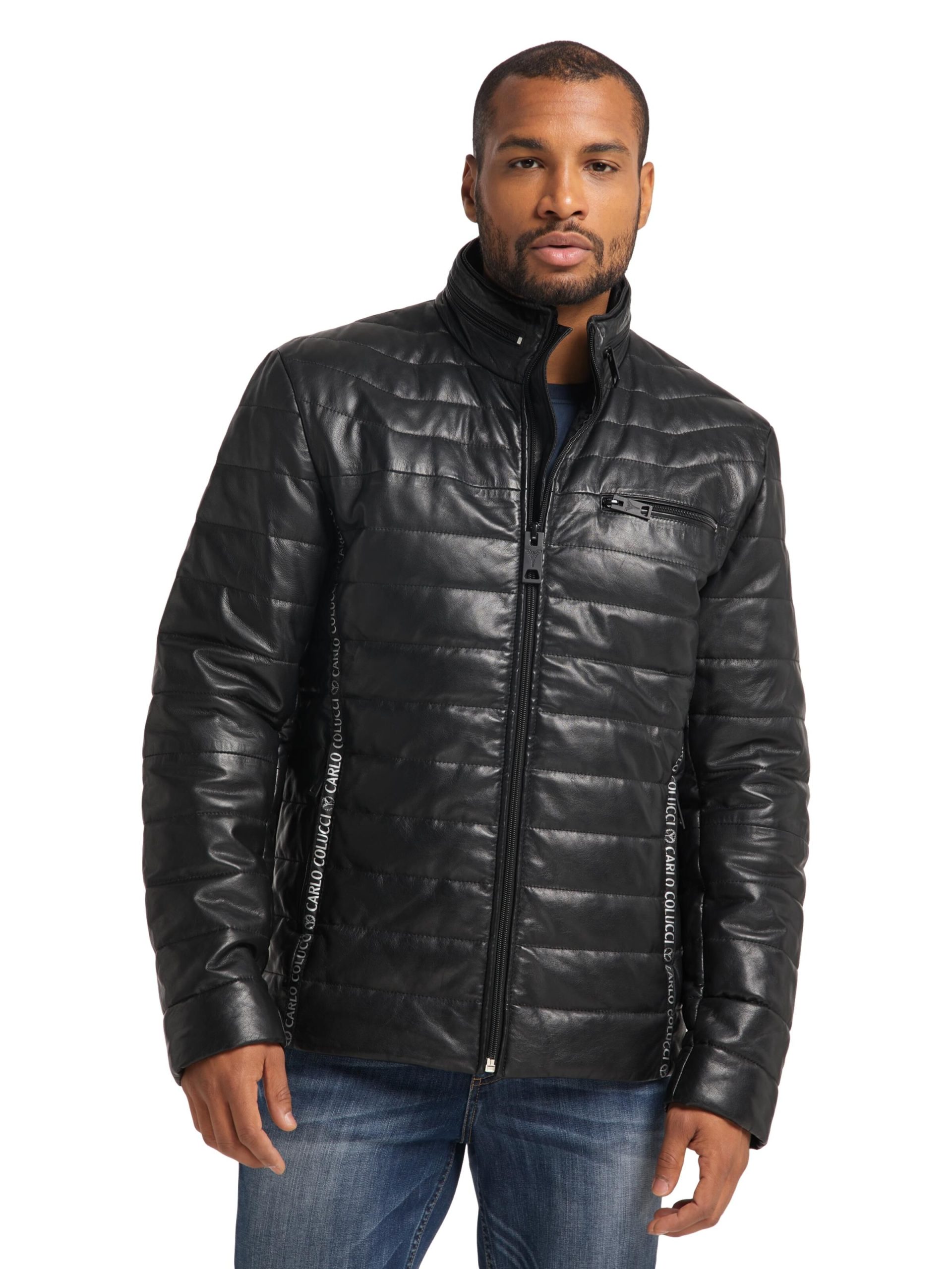 lederjacke-herren-519org-1.jpg Wattierte Herren Lederjacke GULF mit Stehkragen | Schwarz | L | FAG 201443 L – Bild 1