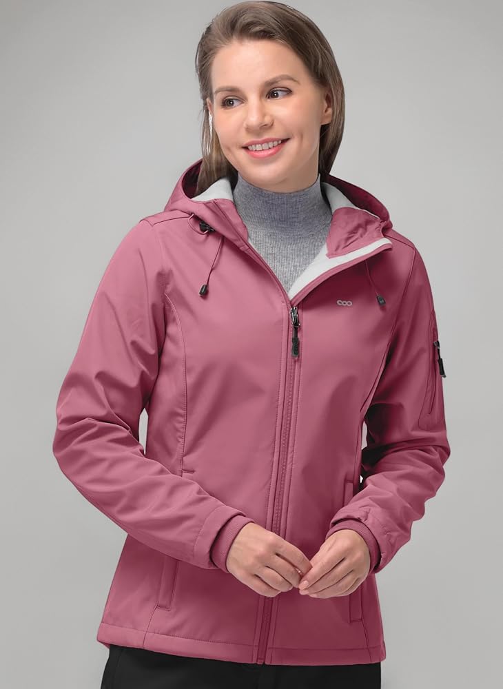softshell-jacke-damen-690bsr-1.jpg 33,000ft Softshelljacke Damen Wasserdichte Fleecejacke Übergangsjacke | Leicht Regenjacke, Warme Gefüttert Jacke, Winddichte Windbreaker, Atmungsaktiv ... – Bild 1