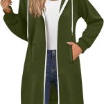 RLEHJN Full Zip Hoodie Damen Oversized Sweatjacke Einfarbig Zip up Kapuzenpullover mit Taschen und Kordelzug Y2K Mode Lange Sweatjacke Outwear Langen ...