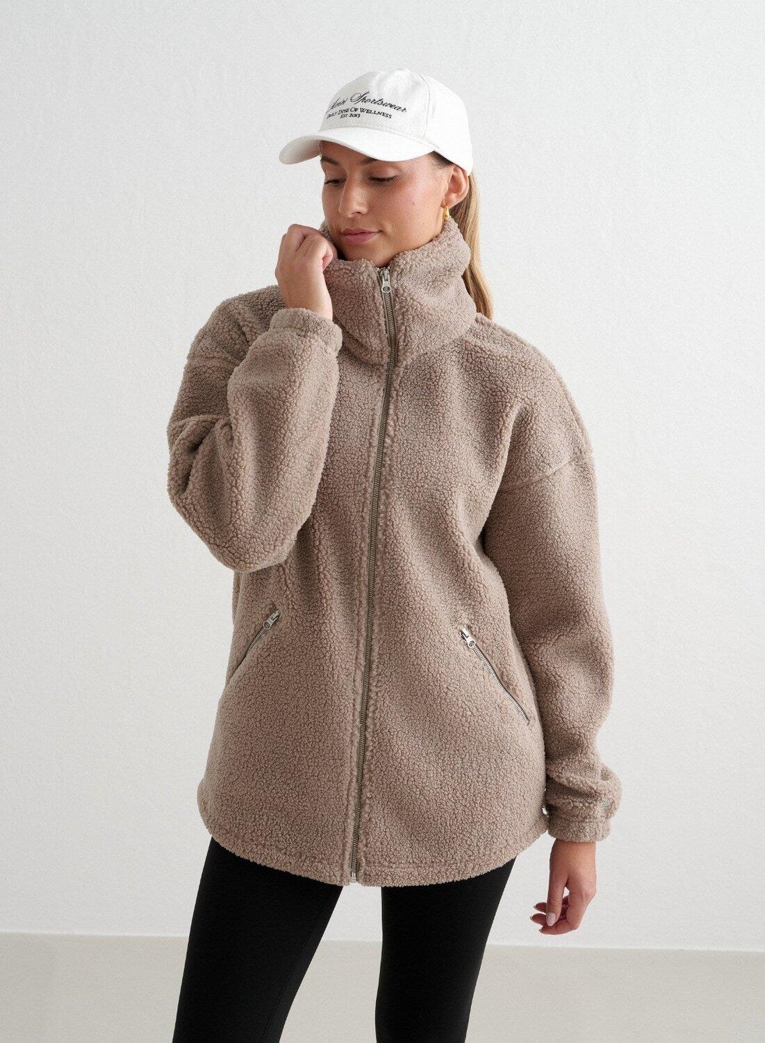 teddyjacke-damen-511tzk-1.jpg Damen Teddy Jacke Pile Fleece Dunkelbeige – Bild 1