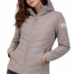 SUBLEVEL Steppjacke Damen Hybrid Jacke Leichte Übergangsjacke Kapuzenjacke Gesteppte Stepp Front & Sweat Ärmel, Outddor