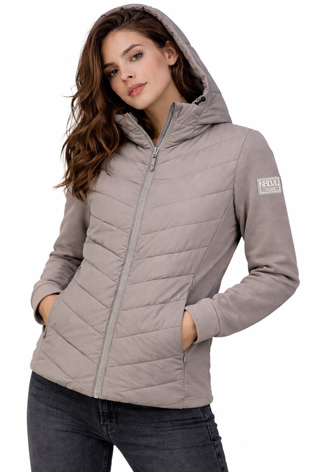 uebergangsjacke-579lqk.jpg SUBLEVEL Steppjacke Damen Hybrid Jacke Leichte Übergangsjacke Kapuzenjacke Gesteppte Stepp Front & Sweat Ärmel, Outddor – Bild 1
