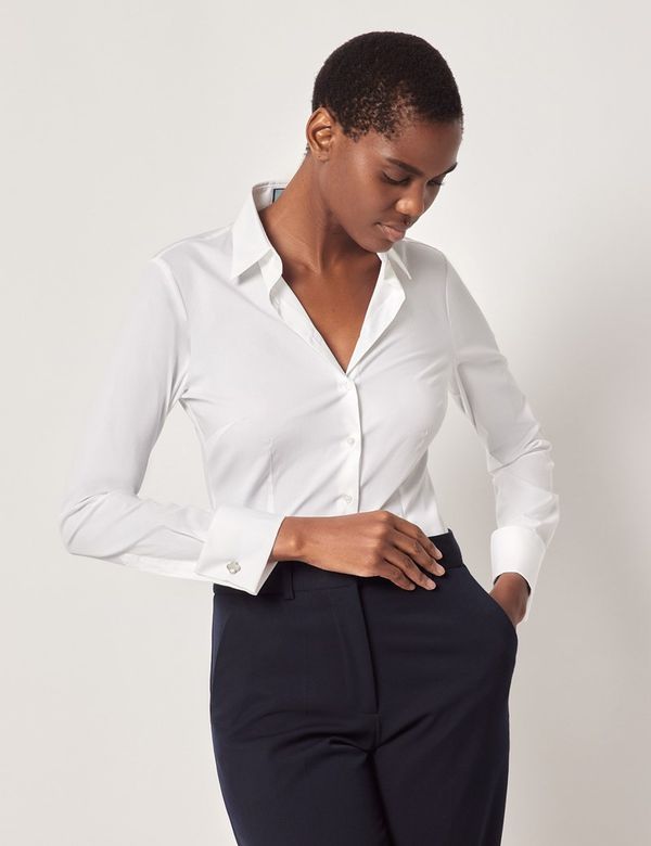 weisse-blusen-528kif.jpg Bluse – Slim Fit – Baumwollstretch – Manschetten – Weiß | Hawes & Curtis – Bild 1