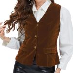 MINTLIMIT Samtweste Damen Ärmellos Tailliert Elegant V Ausschnitt Weste mit Knöpfen und Taschen Slim Fit Vintage Weste aus Samt für Herbst & Büro : ...