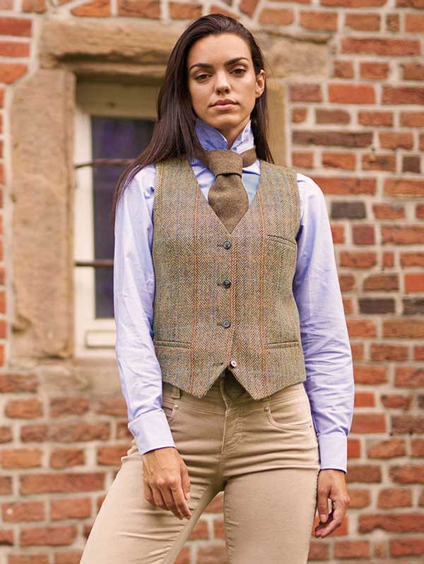 weste-damen-719evd-1.jpg Wellington Harris Tweed Damen Gillet 629 "Lea" in sand herringbone – Bild 1
