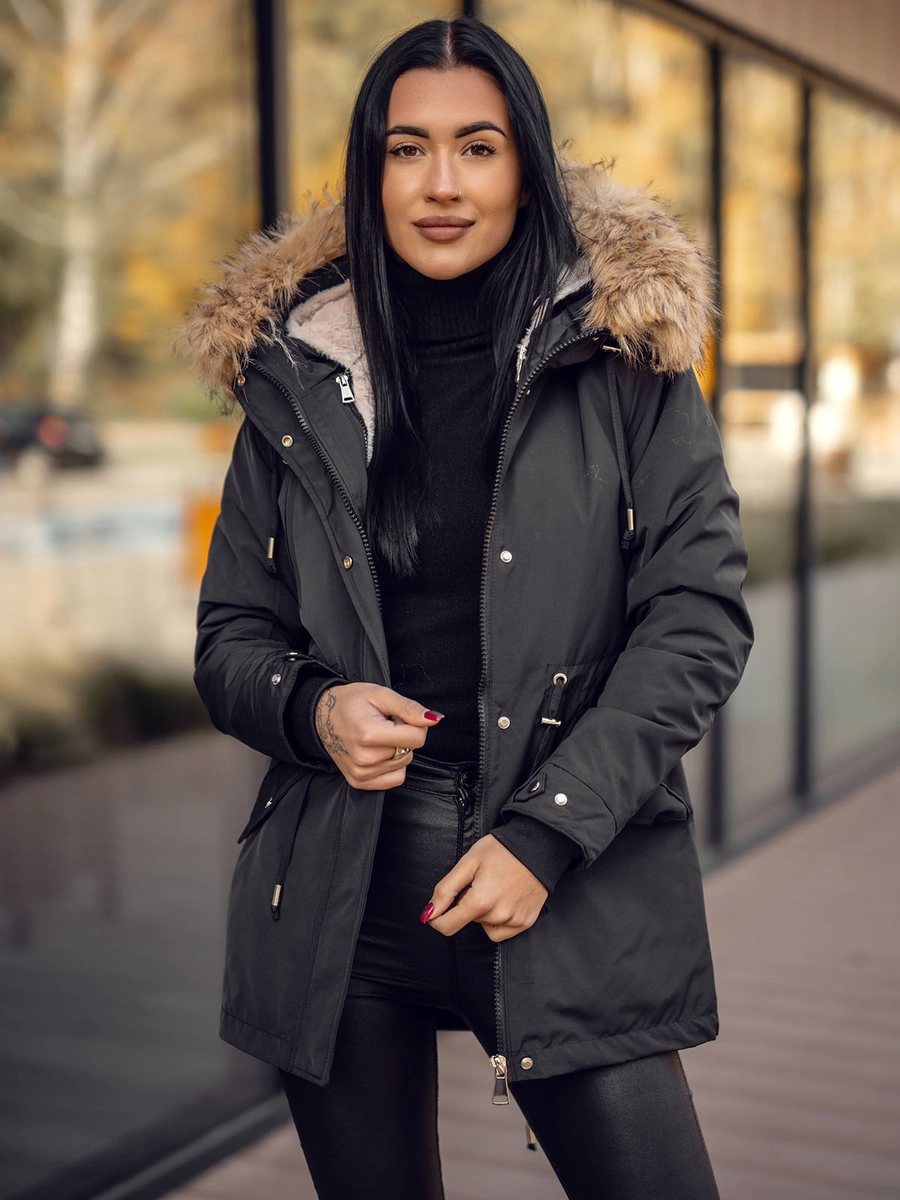 winter-jacken-damen-316lih.webp Damen Winterjacke Parka mit Kapuze 2in1 Schwarz Bolf 16M9199 – Bild 1