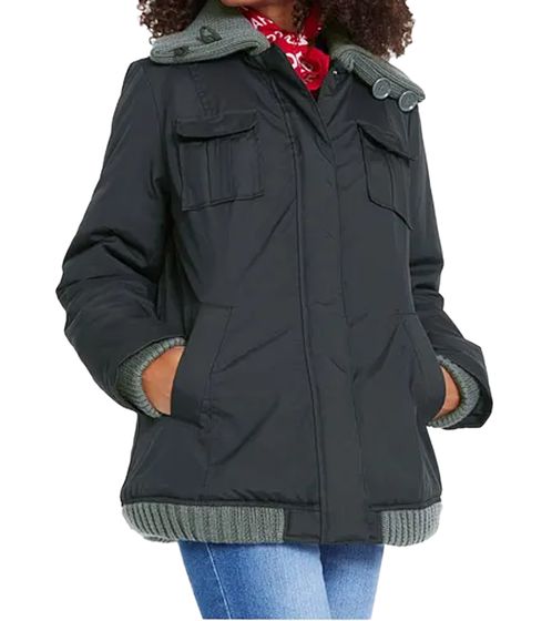 winter-jacken-damen-461brd-1.jpg Damen Winter Jacke mit Strick Details stylische Outdoor Jacke 955517 Schwarz – Bild 1