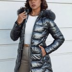 Damen Winterjacke gesteppt lang mit Kapuze SHINE grau Dstreet TY4564