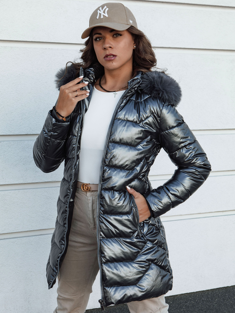 winterjacke-damen-145rwd-1.jpg Damen Winterjacke gesteppt lang mit Kapuze SHINE grau Dstreet TY4564 – Bild 1