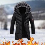 Herren Winterjacke, mittellang, mit Fleece gefüttert, Übermäntel mit Kapuze, Baumwolle, gesteppt, Parka, Jacke mit Taschen, einfarbig, langärmelig, ...