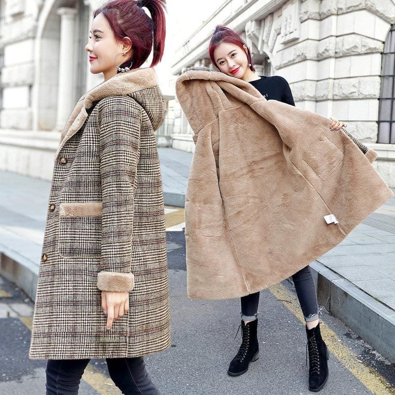 wollmantel-damen-164xja-1.jpg Kurzmantel Filz Wollmantel Damen Kaufe Herbst Und Winter Damen Karierter Mittellanger Mantel Mit – Bild 1