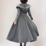 Ausgestellter Wollmantel für Damen mit Kapuze grau mit Gürtel A Linie lange Winteroberbekleidung 2026 Milanoo.com
